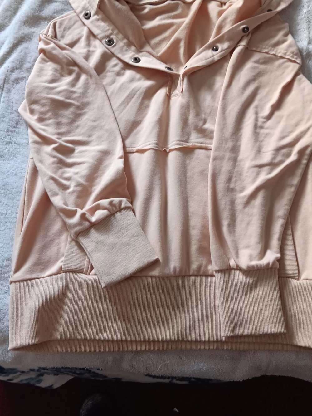 SHEIN Light Peach Snap-Detail Pullover Hoodie